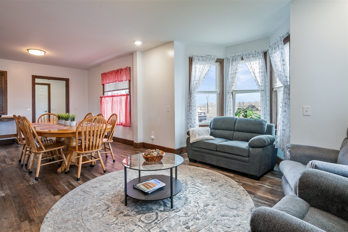 Open-concept living and dining area perfect for gatherings near Seneca Lake.