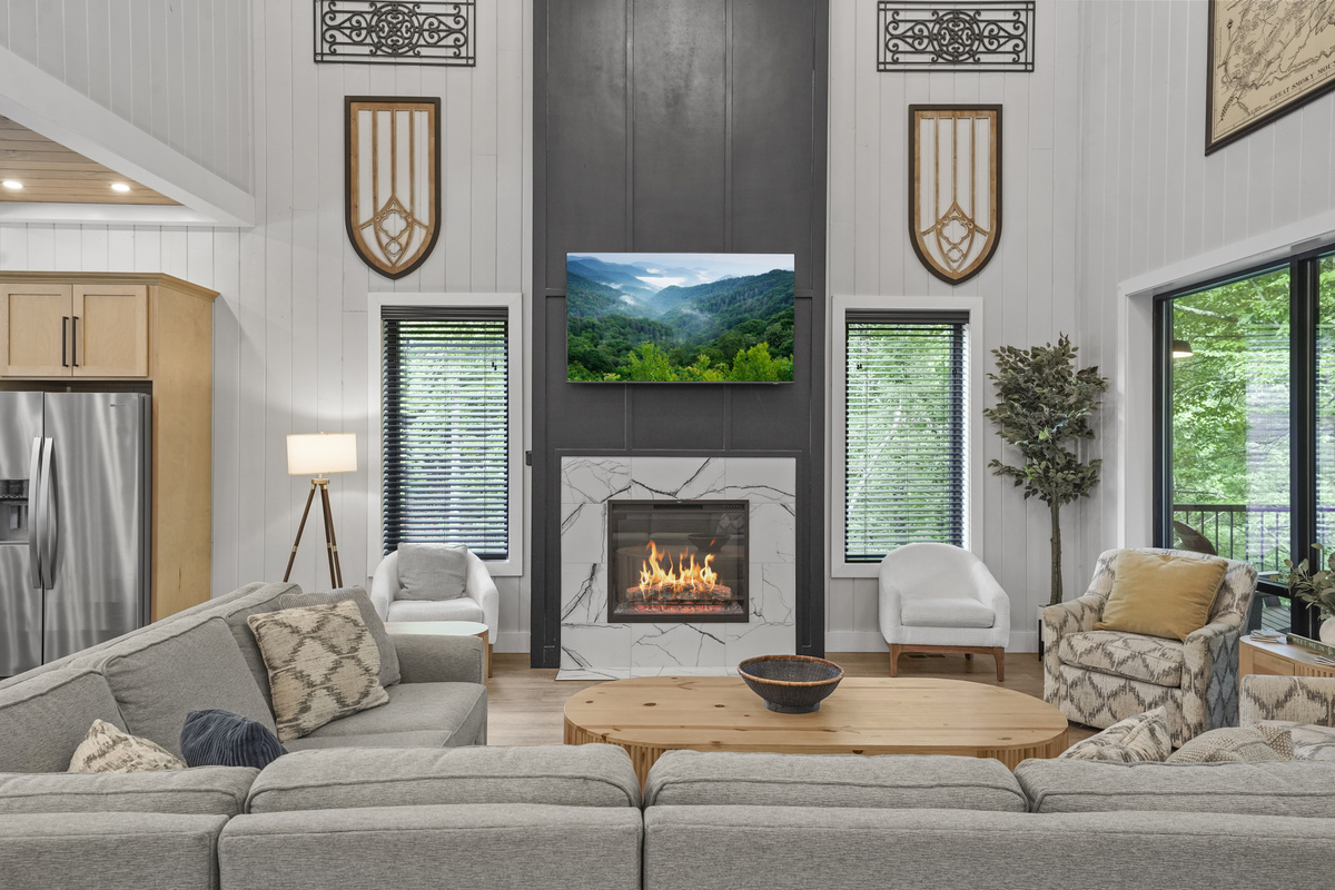 Living room - stone fireplace