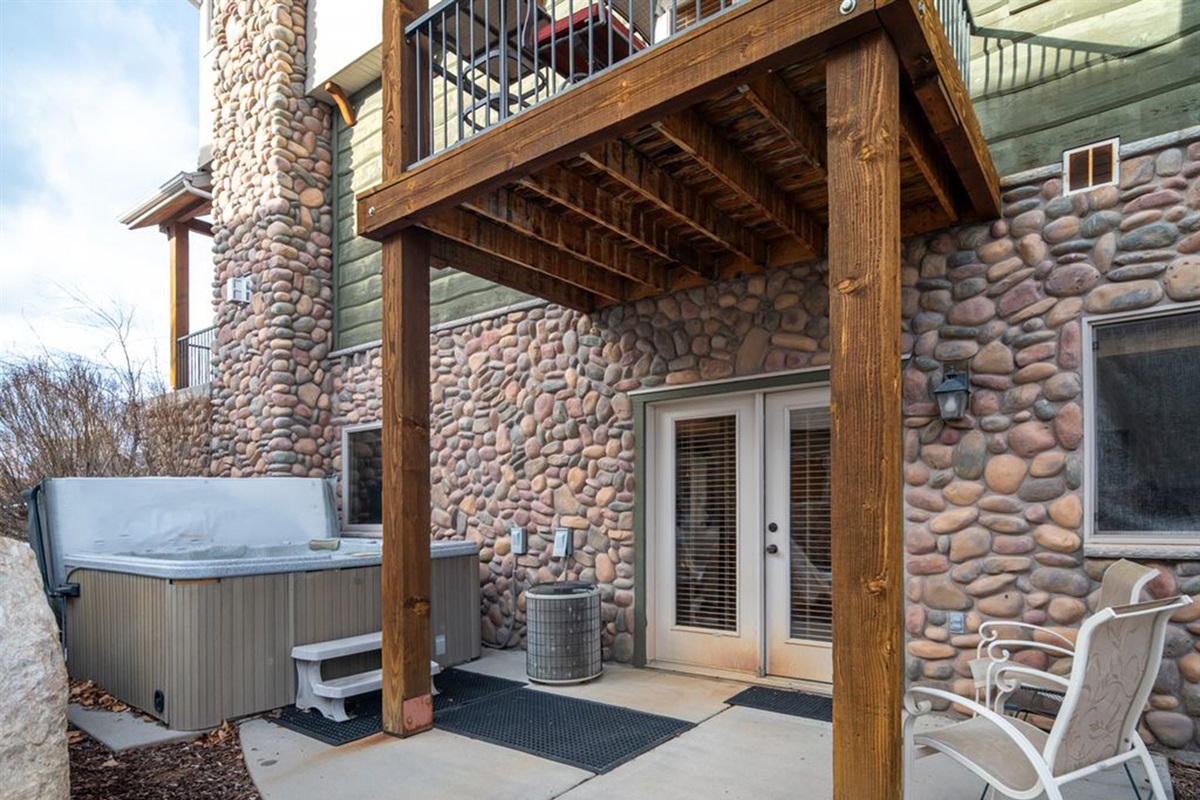 Private patio with hot tub—perfect after a day on the slopes