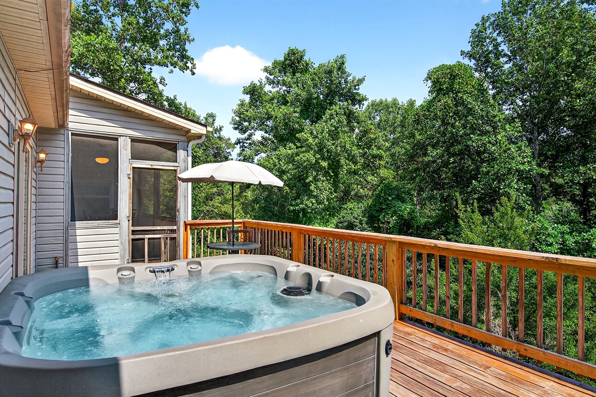Enjoy the hot tub on the main level deck