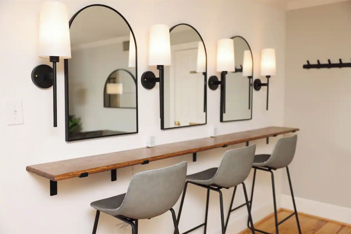 There are plenty of spaces throughout the home for getting ready.