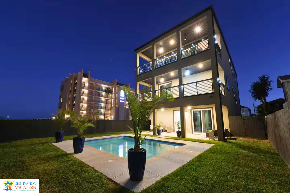 A striking home glowing beautifully beneath the evening sky.