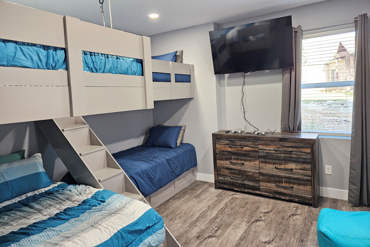 Fun bunk space with TV for movies or games.
