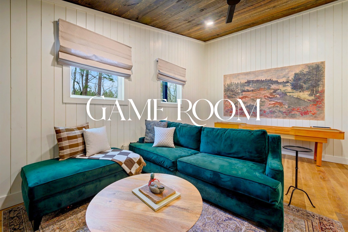 The game room gives you a cozy spot to lounge, play games, or watch TV in between outdoor adventures.