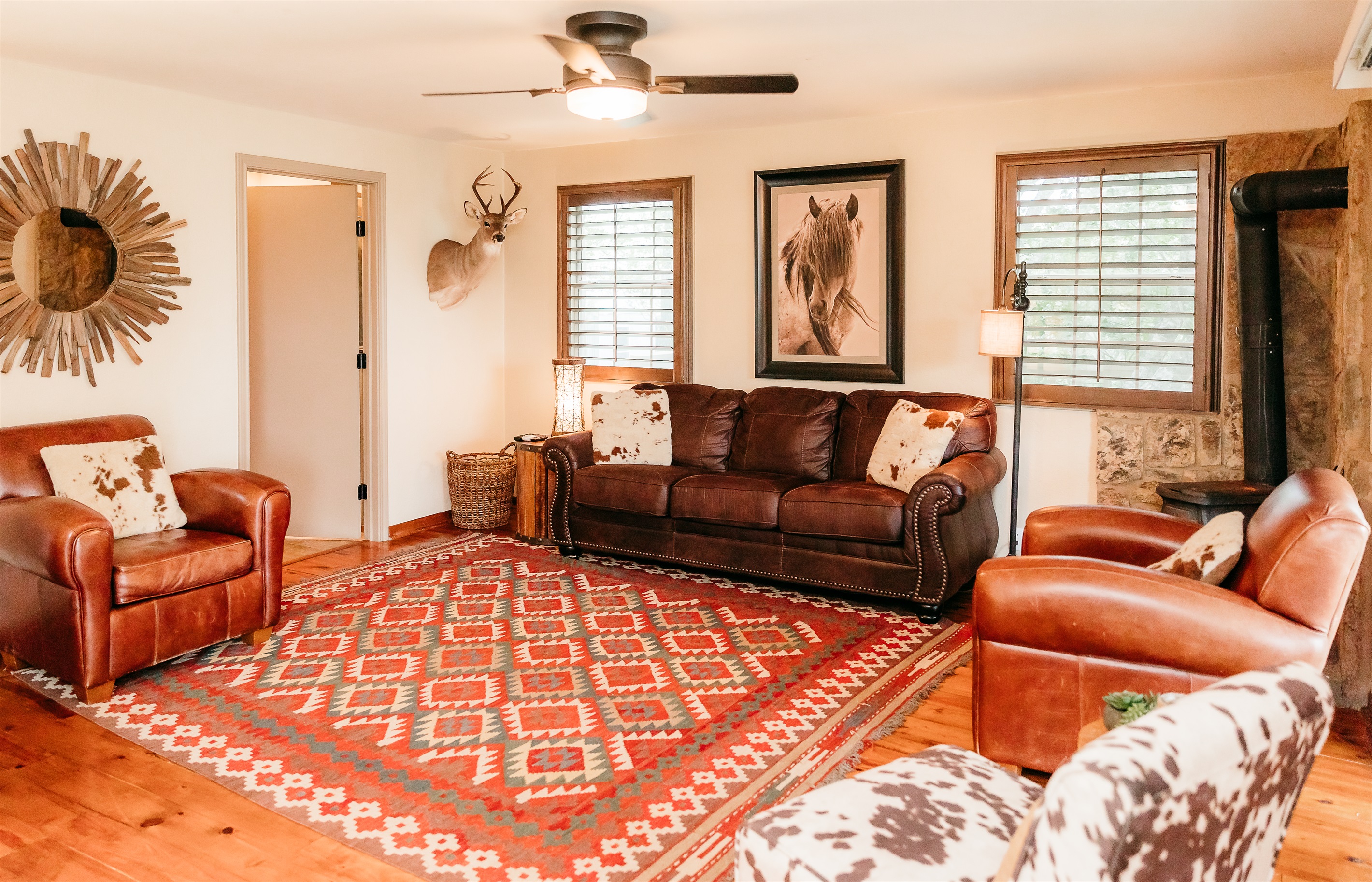 relax with the family in the cozy rustic living room