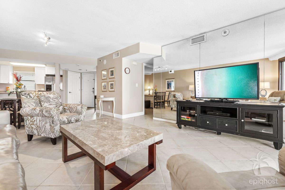 Living area with dining space and panoramic gulf views