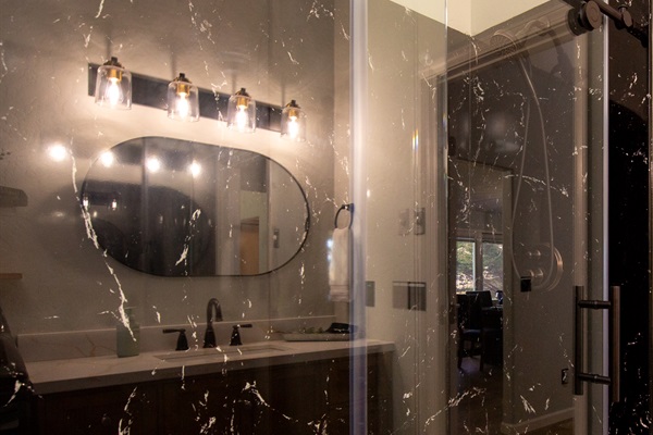 Shower with Reflection of Sink