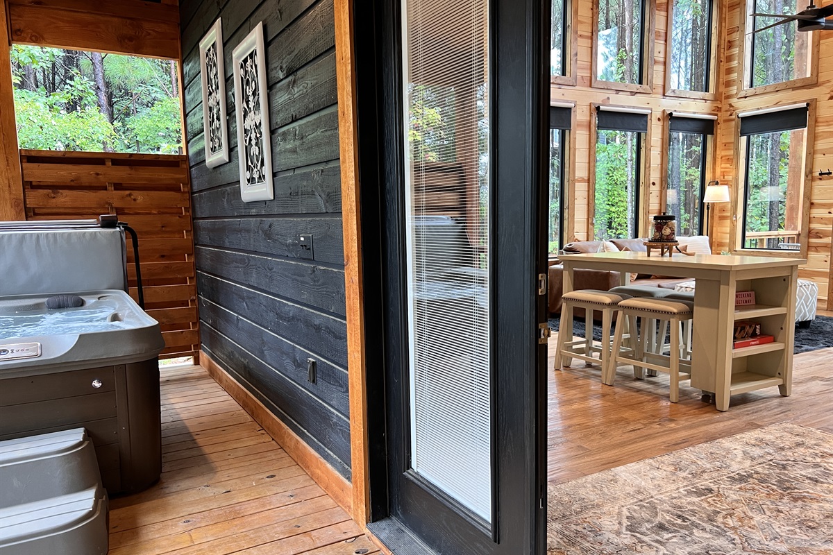 Double french doors lead out to the deck.
