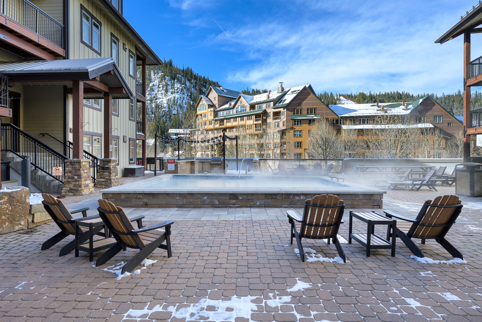 Our beautiful hot tub looks directly across the street at the resort!