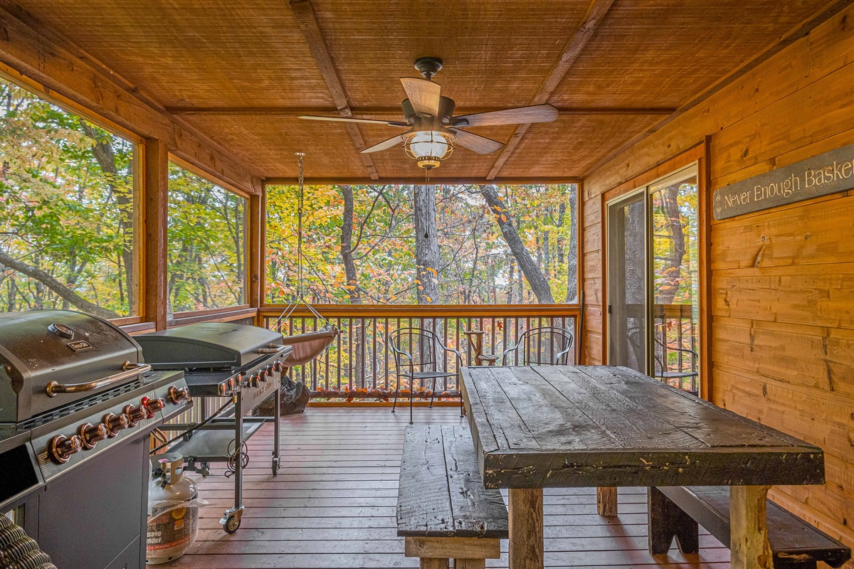 Gas Grill and Outdoor Dining on Screened in Porch