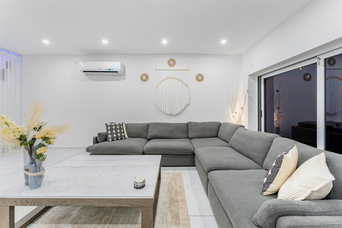 Close-up of the sectional and coffee table