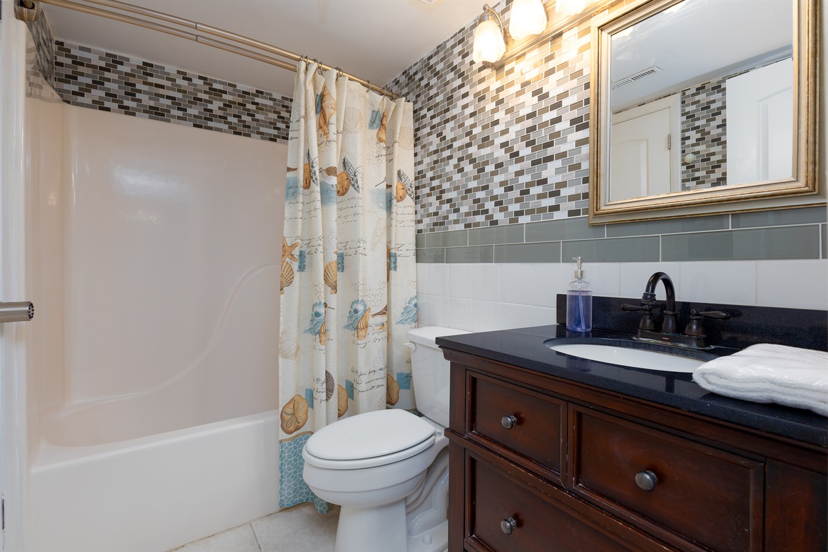 Combination tub/shower in hallway bathroom