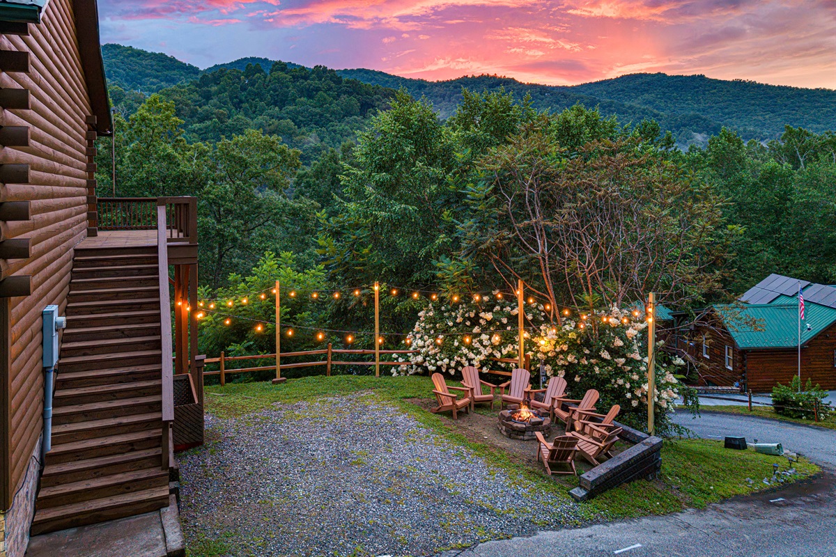 Outdoor Oasis: Gather around the fire pit under twinkling lights with stunning mountain views!