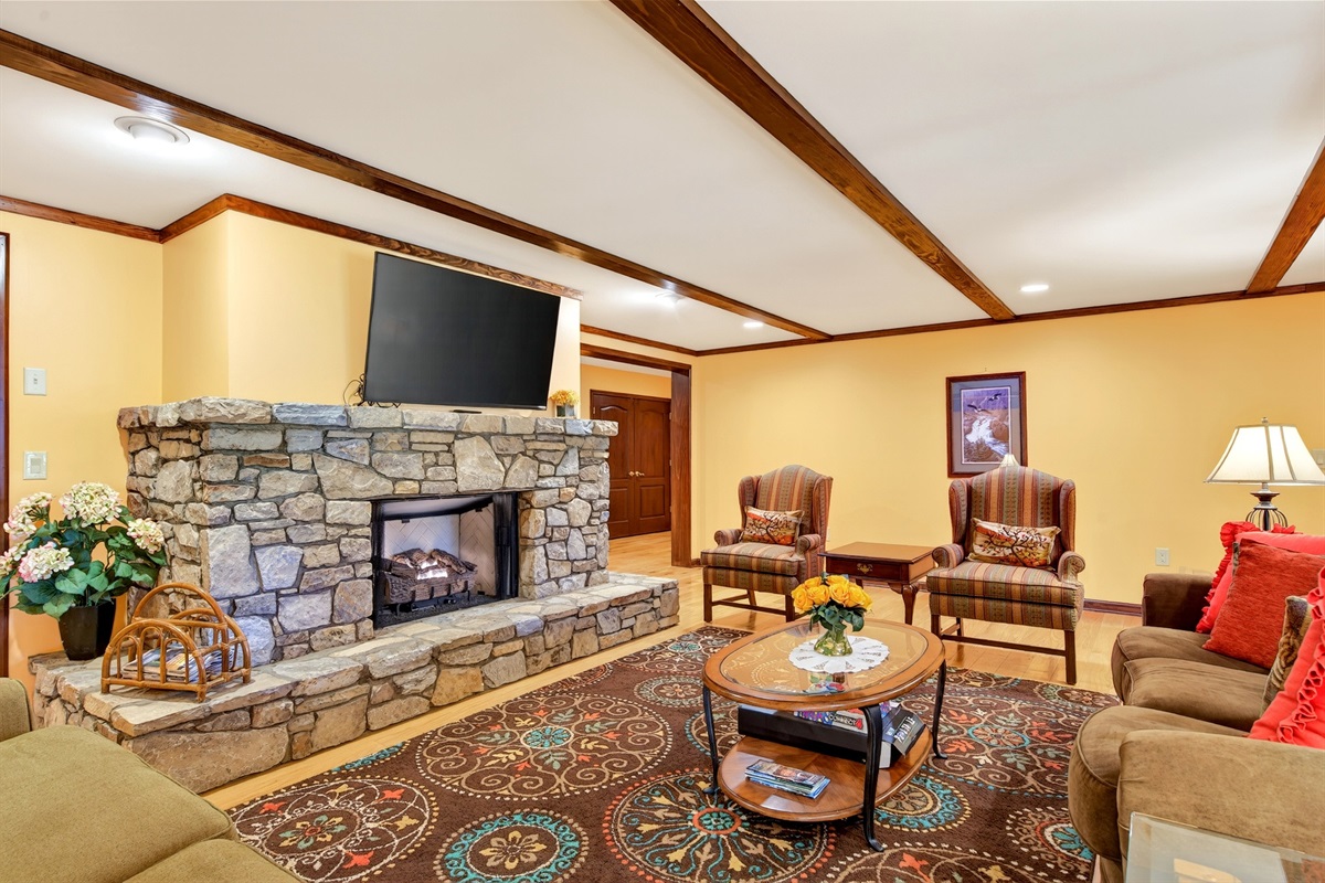 Gas fireplace in the lower level living room