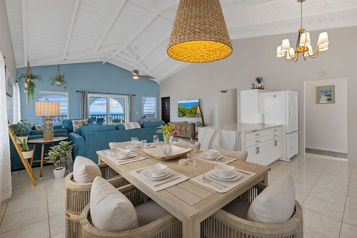 Spacious layout between the kitchen, dining, and living area