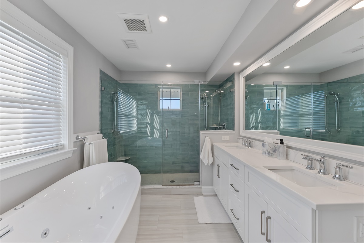 Large Bathroom With Tub and Separate Shower