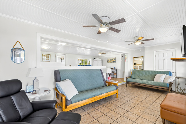 Living area with seating and smart TV
