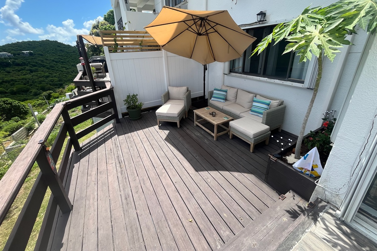 A rare second balcony with comfy seating to enjoy the views