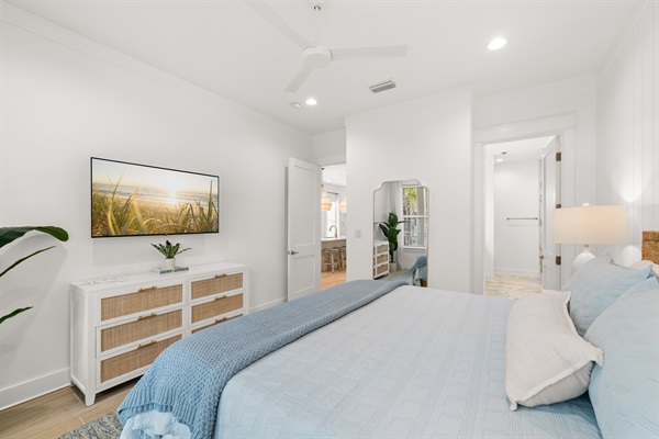 Bright, airy, and thoughtfully designed, this master suite offers a comfortable place to unwind in a relaxed coastal setting.