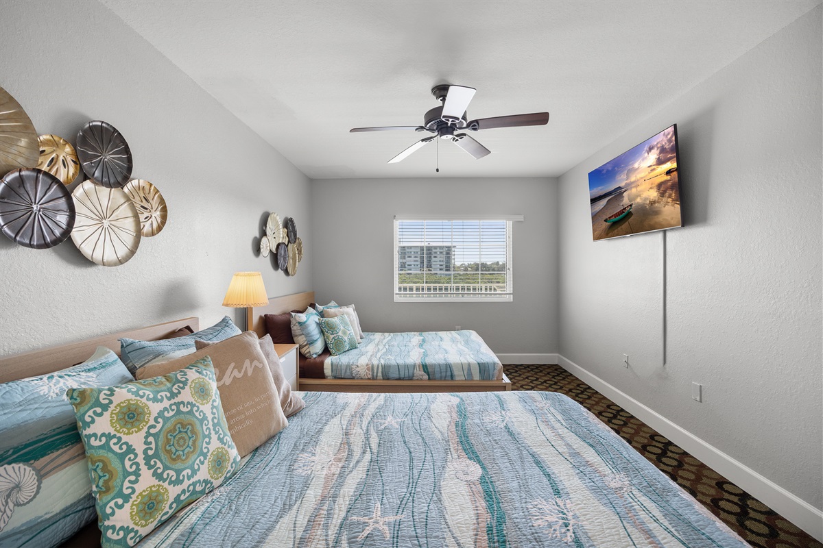 Primary Bedroom sleeps 4, 2 queens, ensuite bath