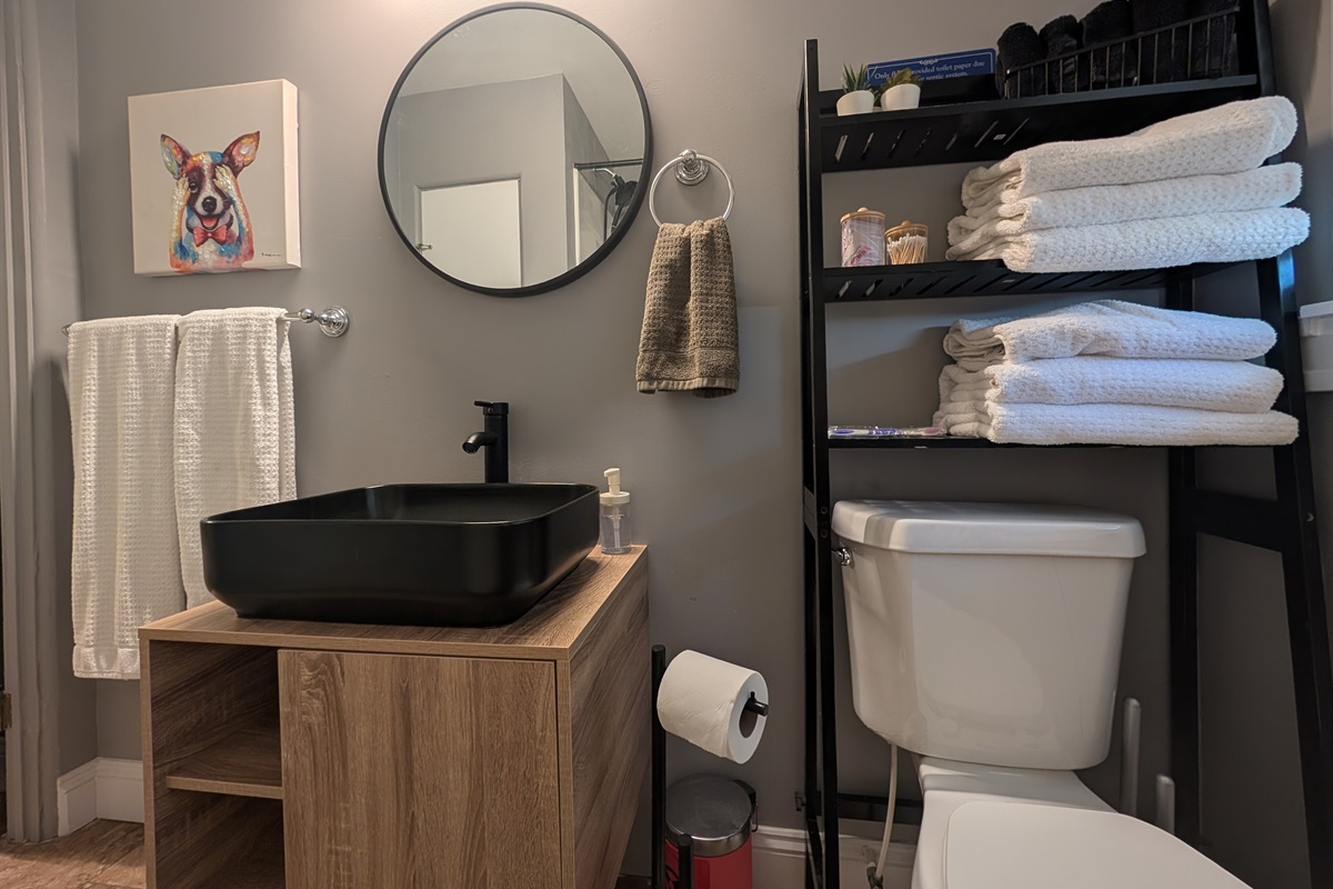 Full bathroom with plenty of towels for everyone