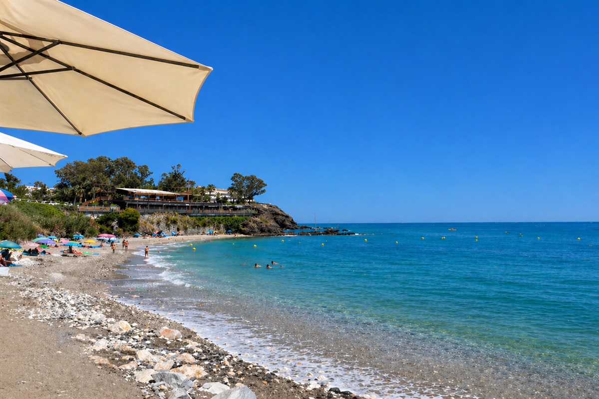Malibu Palace Beach – Quiet seaside spot with crystal-clear waters, ideal for swimming and relaxing by the Mediterranean, within walking distance.