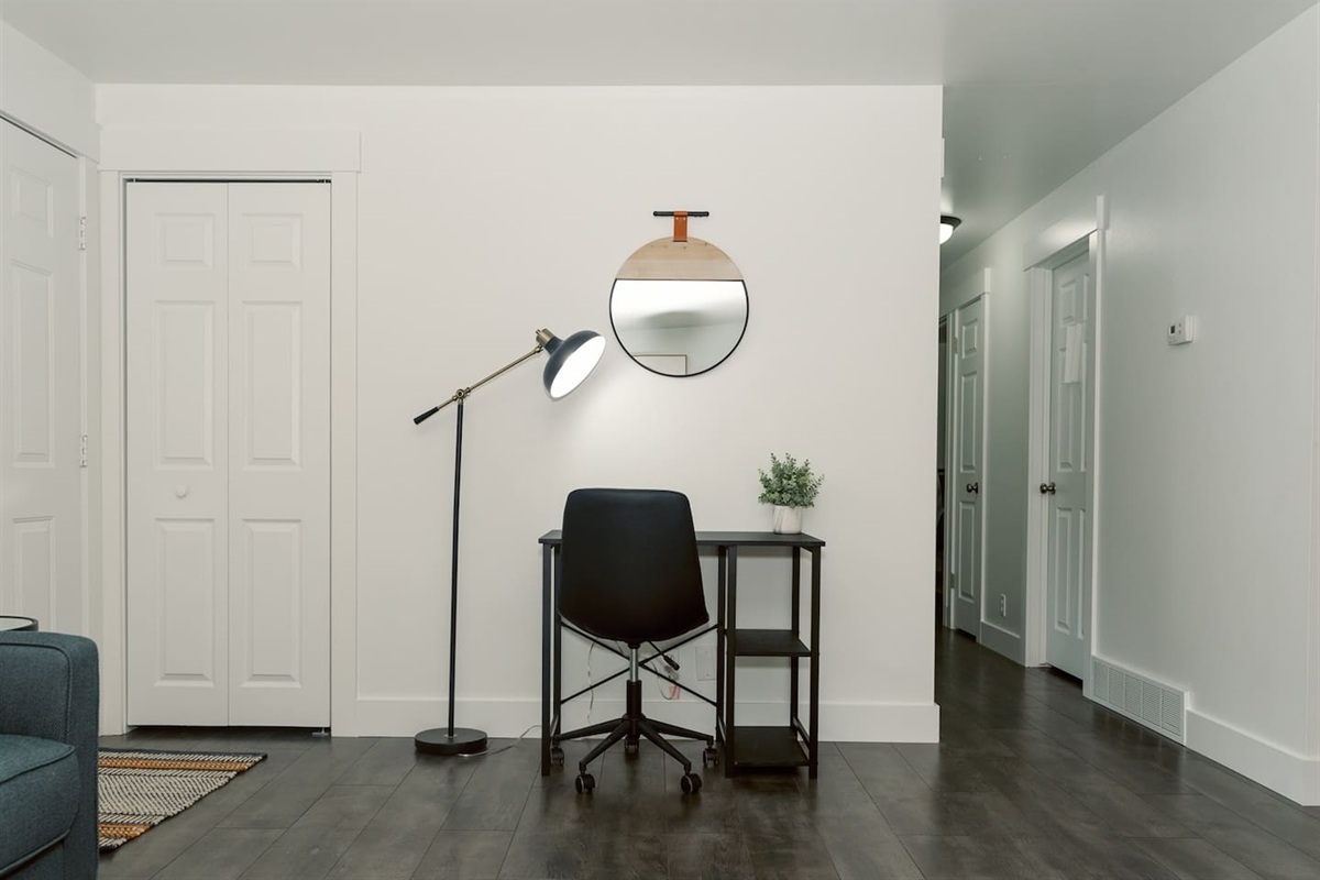 Dedicated workspace in living room.