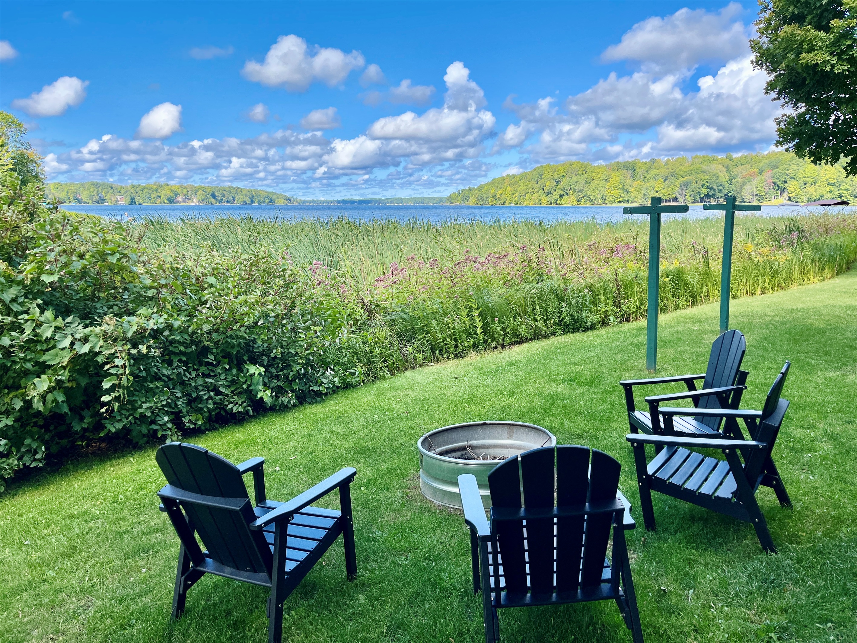 Firepit in the backyard overlooking the lake