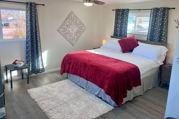 KING bed with super comfortable spring/foam mattress!