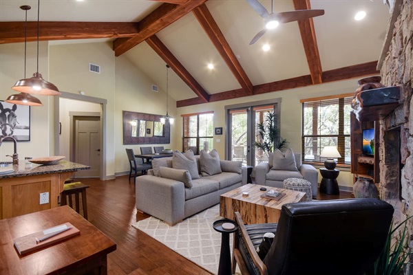 Open Living Area for Entertaining with Vaulted Ceiling
