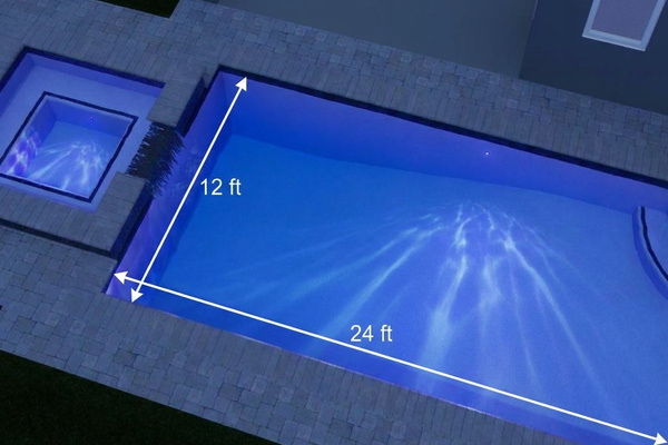 This image is a conceptual rendering provided by the construction company to illustrate the planned pool and spa. The completed project is anticipated before Spring 2027, and final details may differ slightly from this rendering.