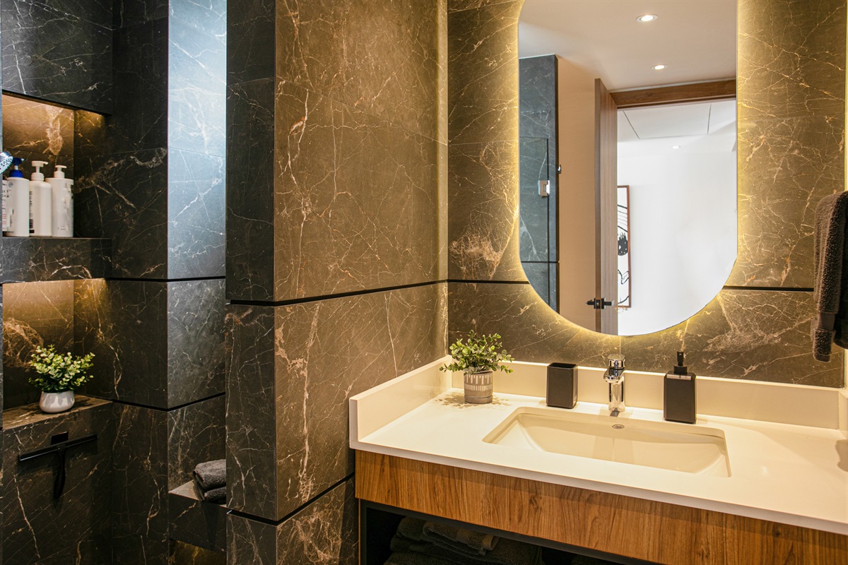 Enjoy the spa-like guest bathroom.