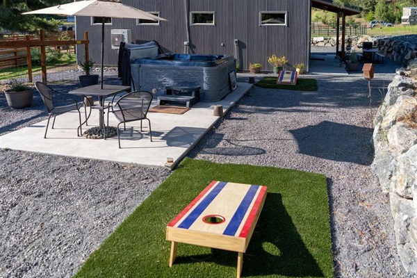 Corn hole for outdoor fun.