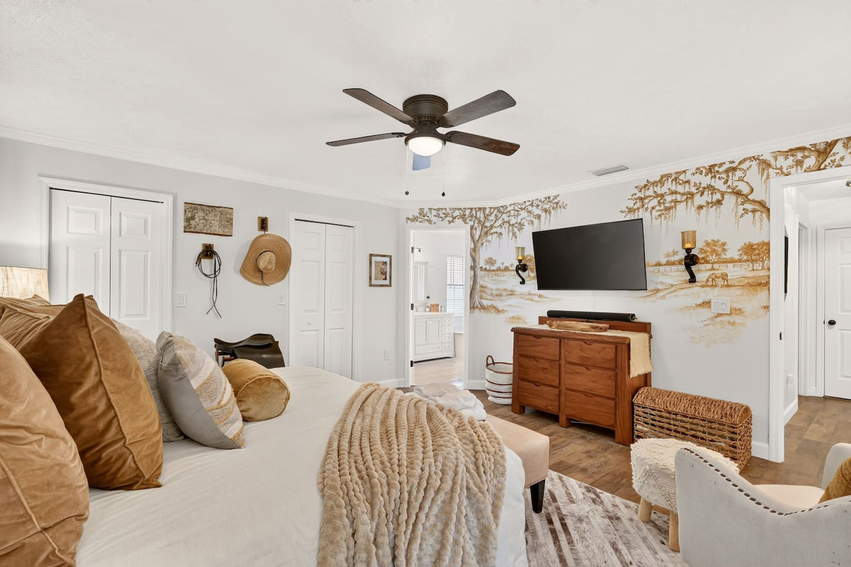 Settle in for the night and enjoy the beautiful artwork completed by the talented home owner while watching TV and recounting all the wonderful moments of your day!