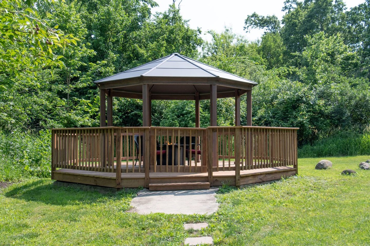 The gated gazebo is a relaxing place to enjoy the breeze, listen to the birds and watch deer.