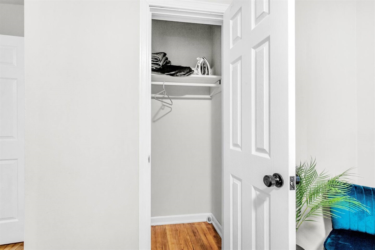 The bedroom closets have hangars provided and additional pillow and blankets just in case.