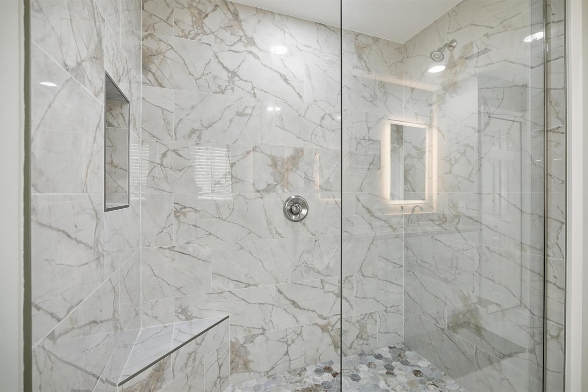 Master Shower with corner seat. 