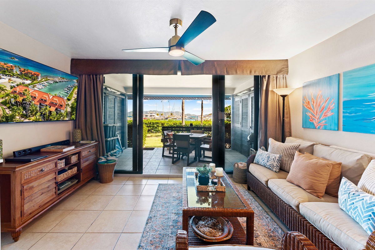 Walk straight out to your back porch and straight onto the grass. The beach is only a 2-minute walk away.