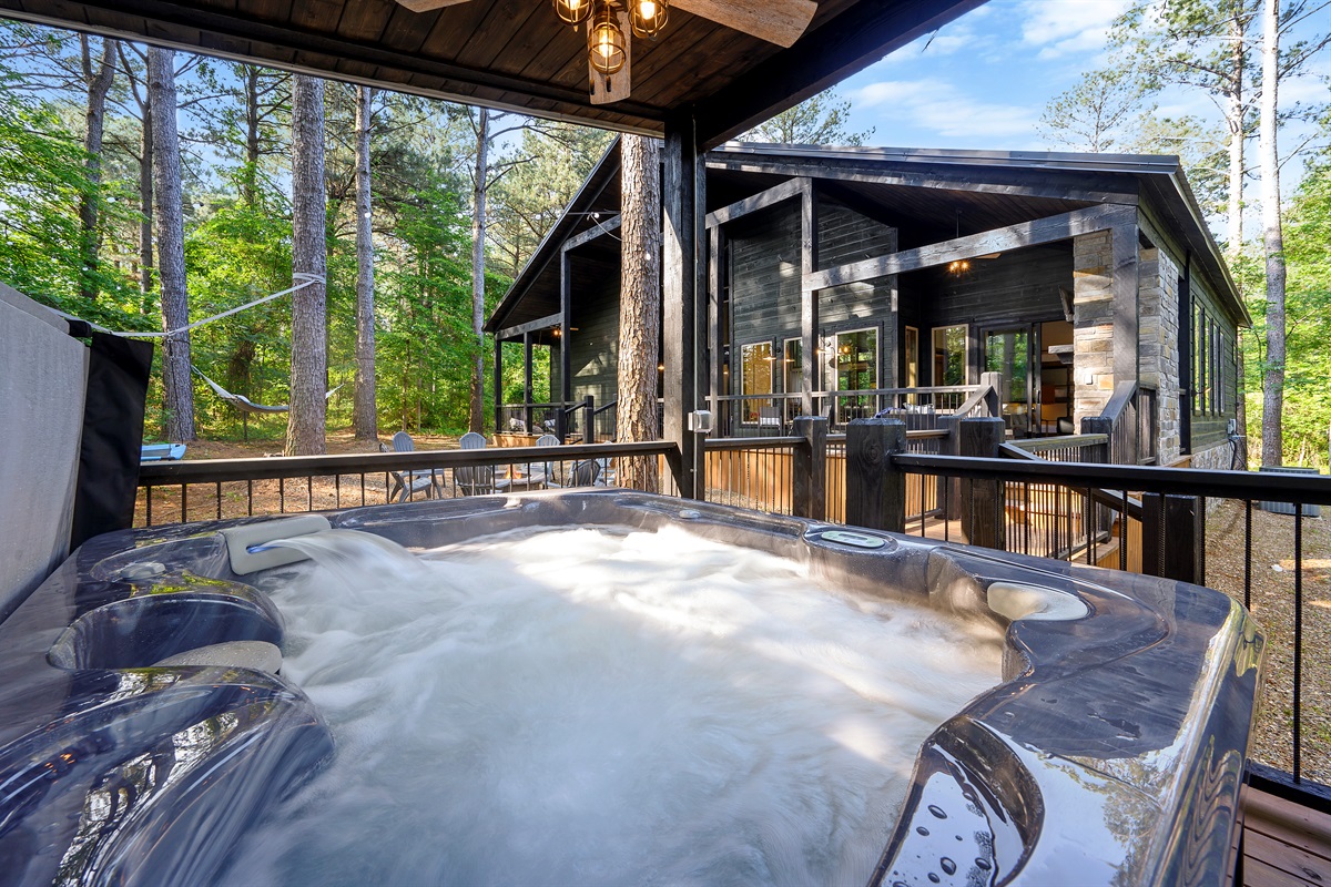 Relaxing hot tub with forest views