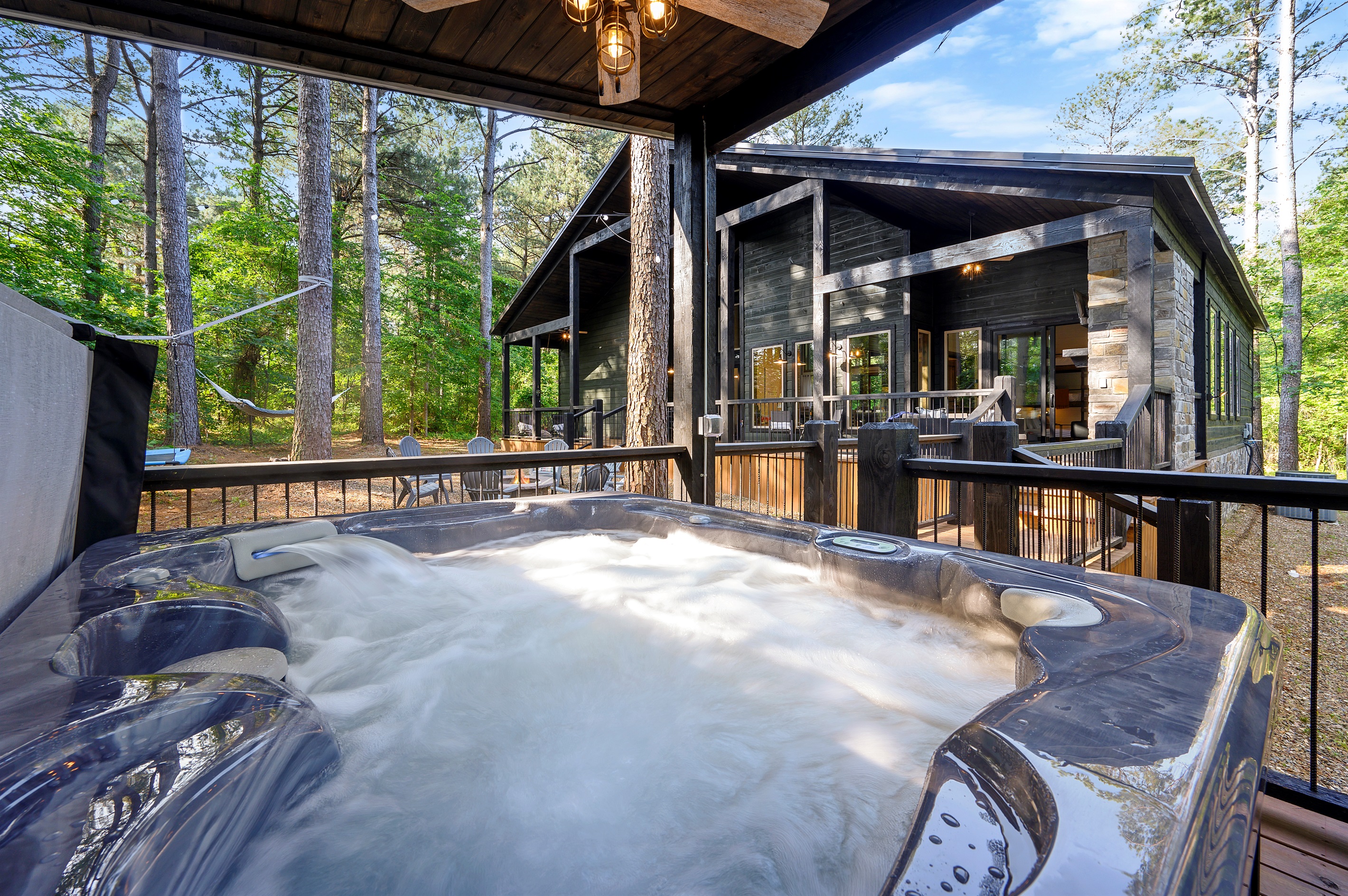 Relaxing hot tub with forest views