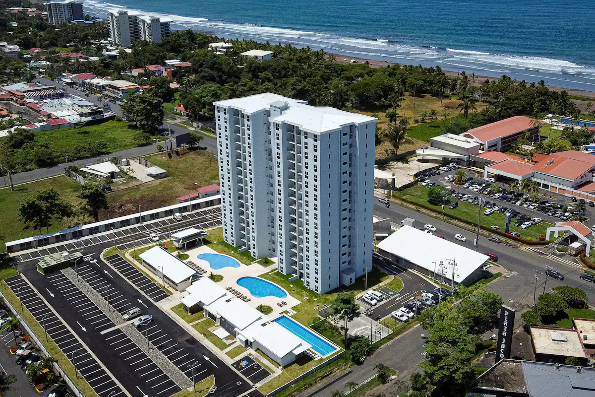 Aerial shot showing proximity to the beach