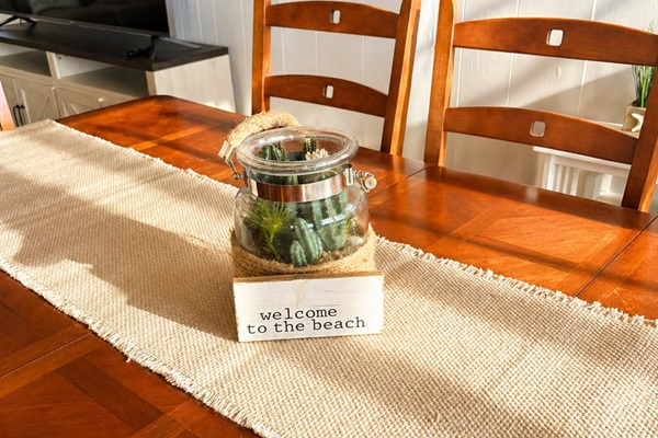 Dining table that comfortably seats eight.
