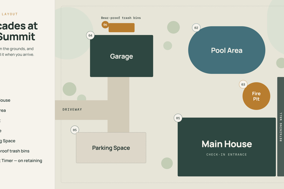 Here's your guide in locating the bear-proof trash bins and the firepit timer.