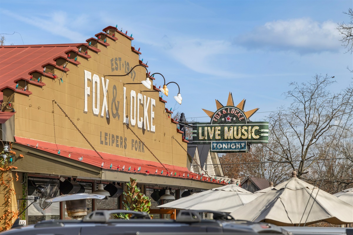 Leiper's Fork Village (3 miles from home): Fox & Locke offers food, drinks & live music.