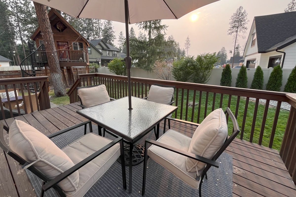 Backyard has two patios with seating, BBQ and Fire pit
