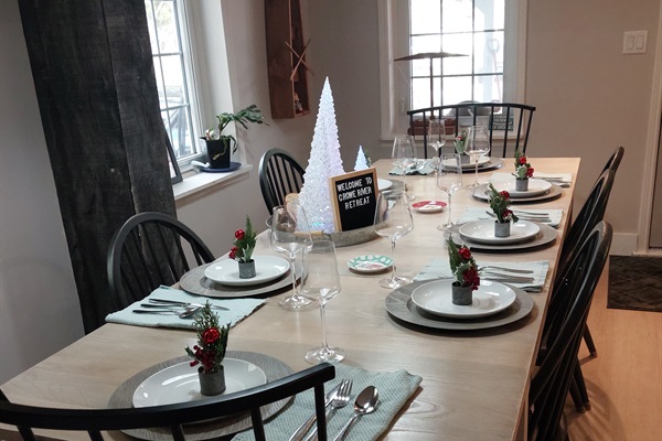 Holiday Dinner. Good food, great company, holiday magic (table not set at arrival)