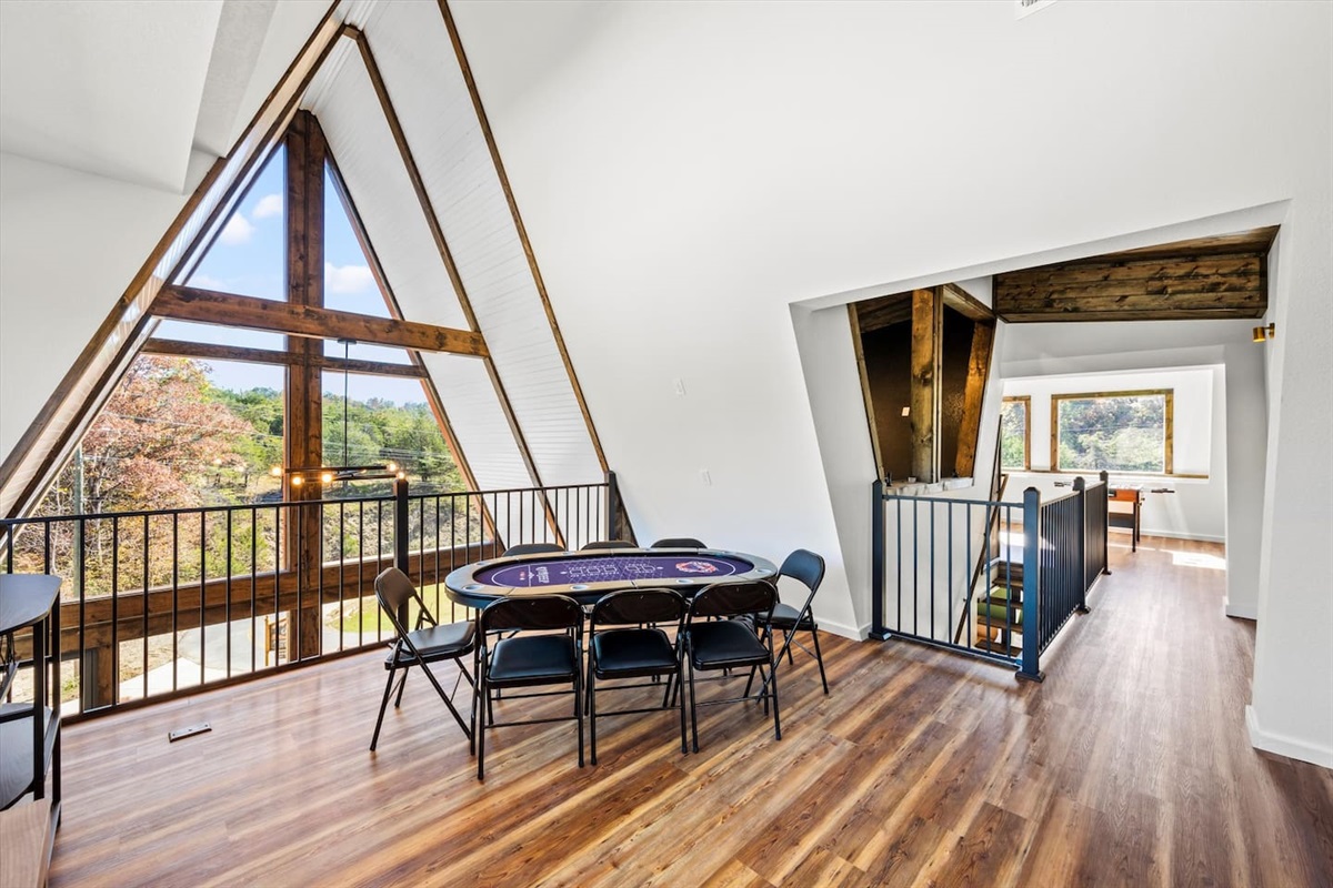 Watch the stars dance from this charming A-frame with a view.