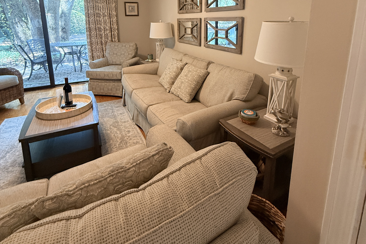 Living room with sliding glass doors