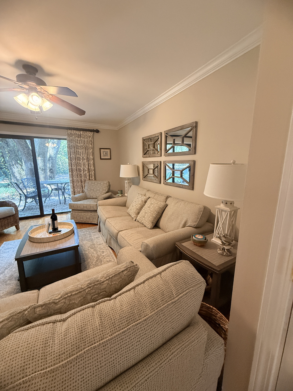 Living room with sliding glass doors