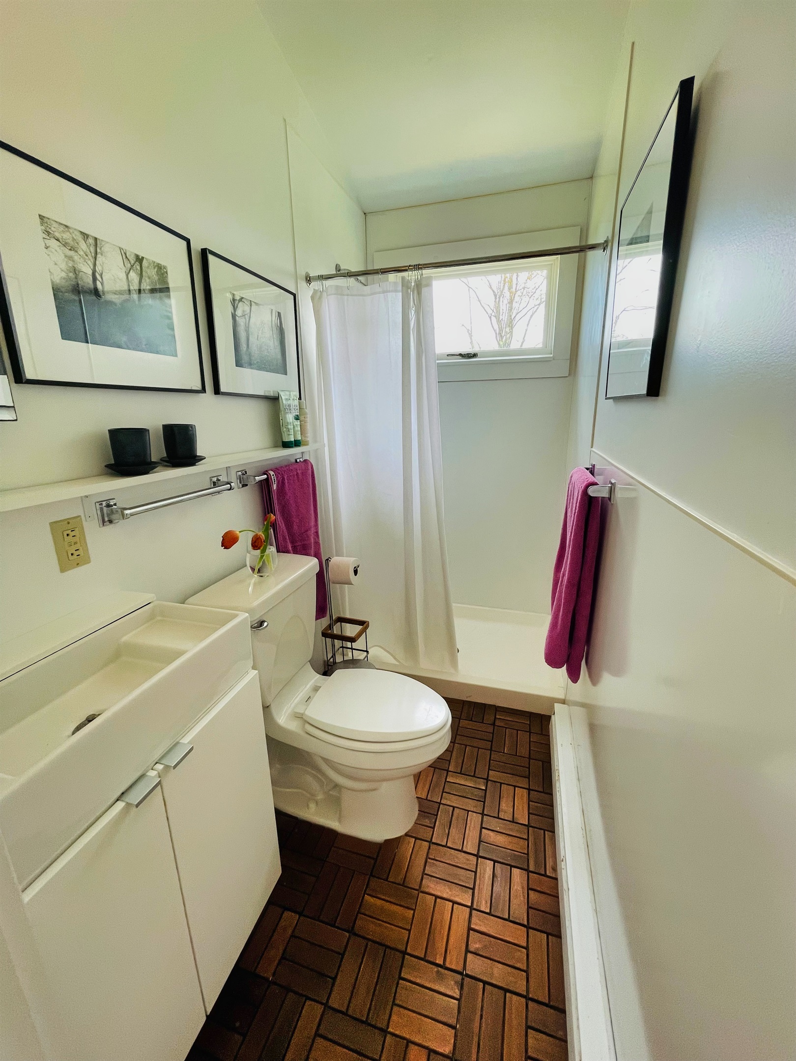 Hawk Field Pool House full bathroom with wide shower.